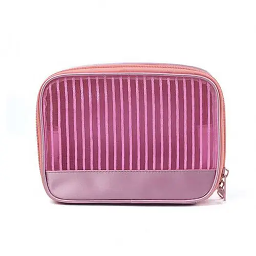 Professional mesh and PU leather cosmetic bag manufacturer, featuring a smart visible design for easy organization of travel essentials